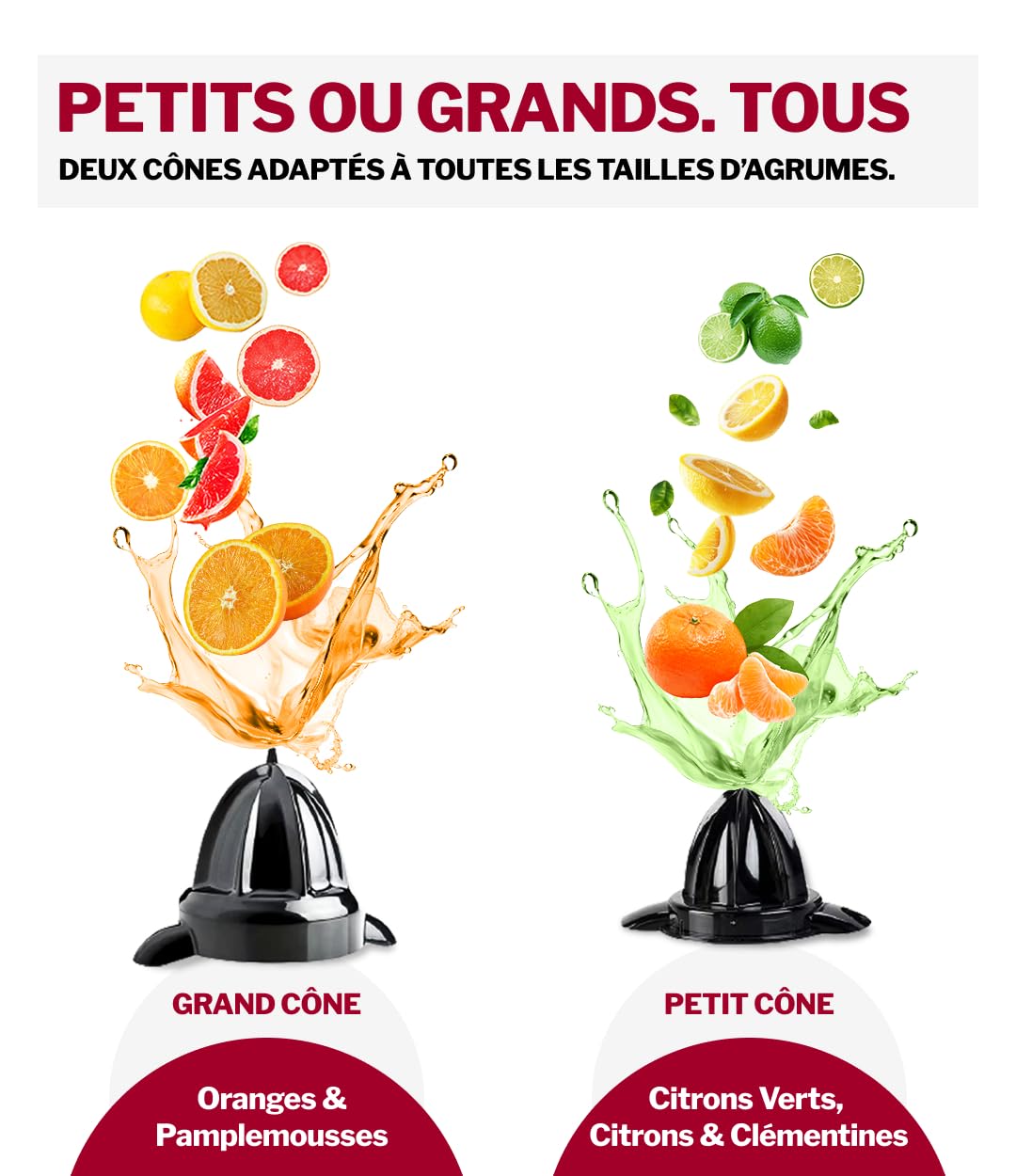 Presse Agrumes Électrique avec Levier et 2 Cônes pour Tous les Agrumes