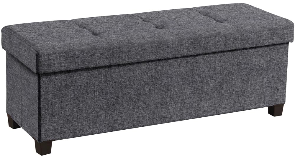 Ornavo Home 43 Inch Storage Ottoman, Large Storage Bench, Ottoman with Storage with Legs, Foot Rest Stool, Bedroom Bench - Dark Gray