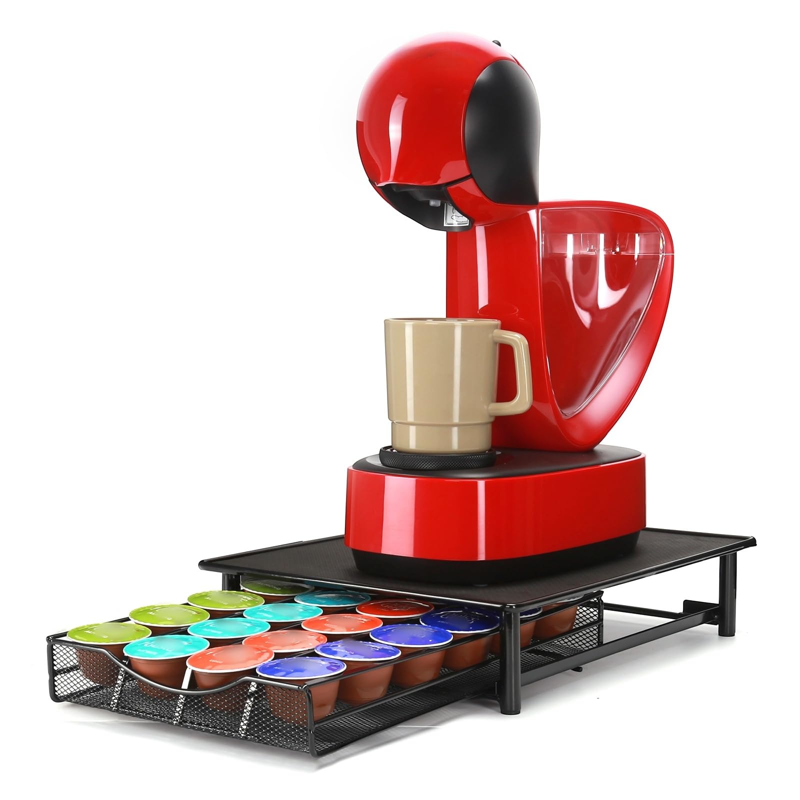 Coffee Pod Holder Storage Drawer Compatible with Dolce Gusto and K cup Capsules,24 Pod Pack Holder, Compact Under Coffee Pot Storage, Great for Small Space Counters.