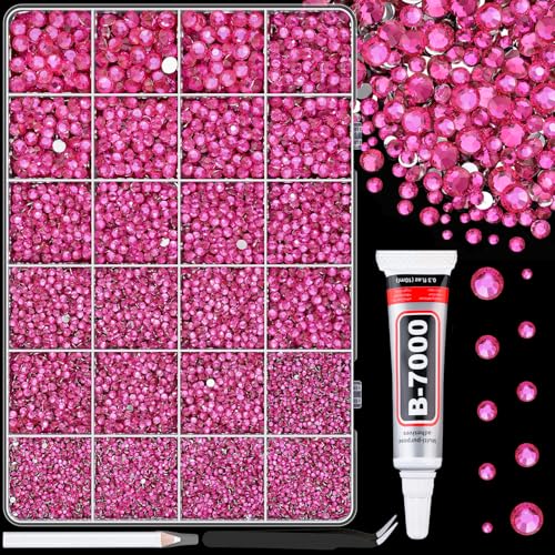 Image of 25000Pcs Resin Rhinestones for Crafting, Hot Pink 2-6mm Mixed Sizes Non Hotfix Flatback Gems with 1Pcs Glue, Bedazzling Crystal for DIY Craft Clothing Mugs Tumblers Shoes Fabric Decor Nail Art