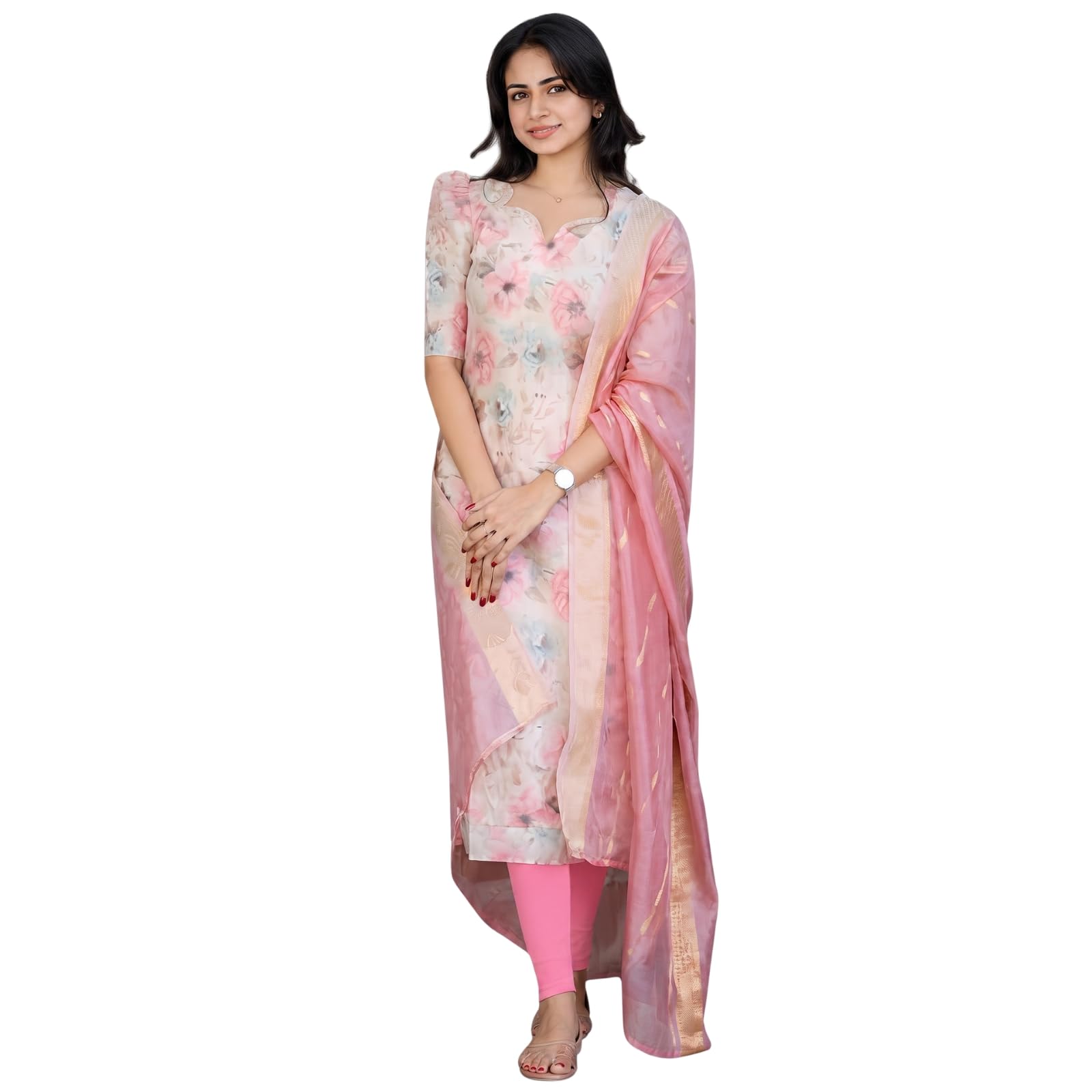 24 carat suit Women's Chanderi Stitched Printed Long Kurta Dupatta Sets for Women-picture-38
