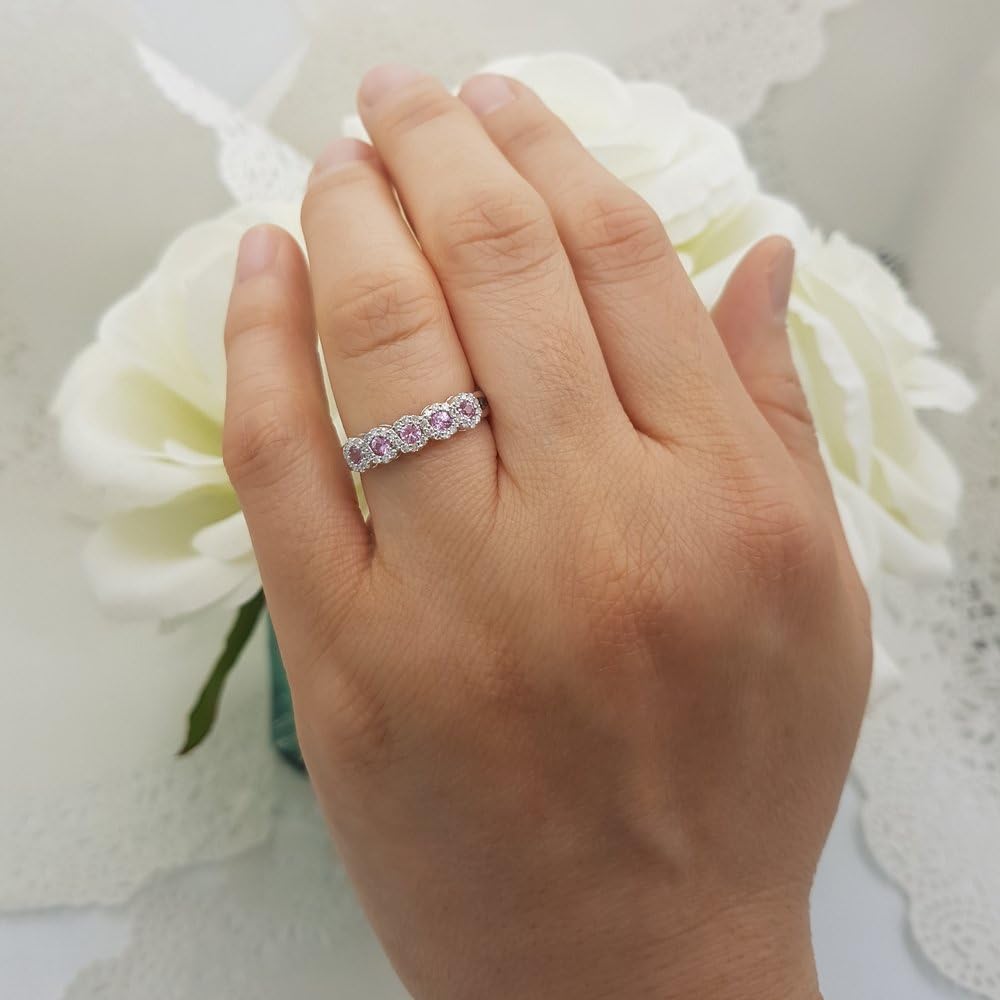 Dazzlingrock Collection 10K Round White Diamond & Gemstone Bridal Stackable Wedding Band Swirl Ring, White Gold