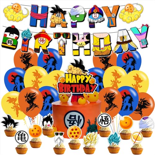 Q Cartoon For Party Supplies Birthday Decorations Set Include Banner Balloons Hanging Swirls Cake Cupcake Toppers for Boys Girls Party.