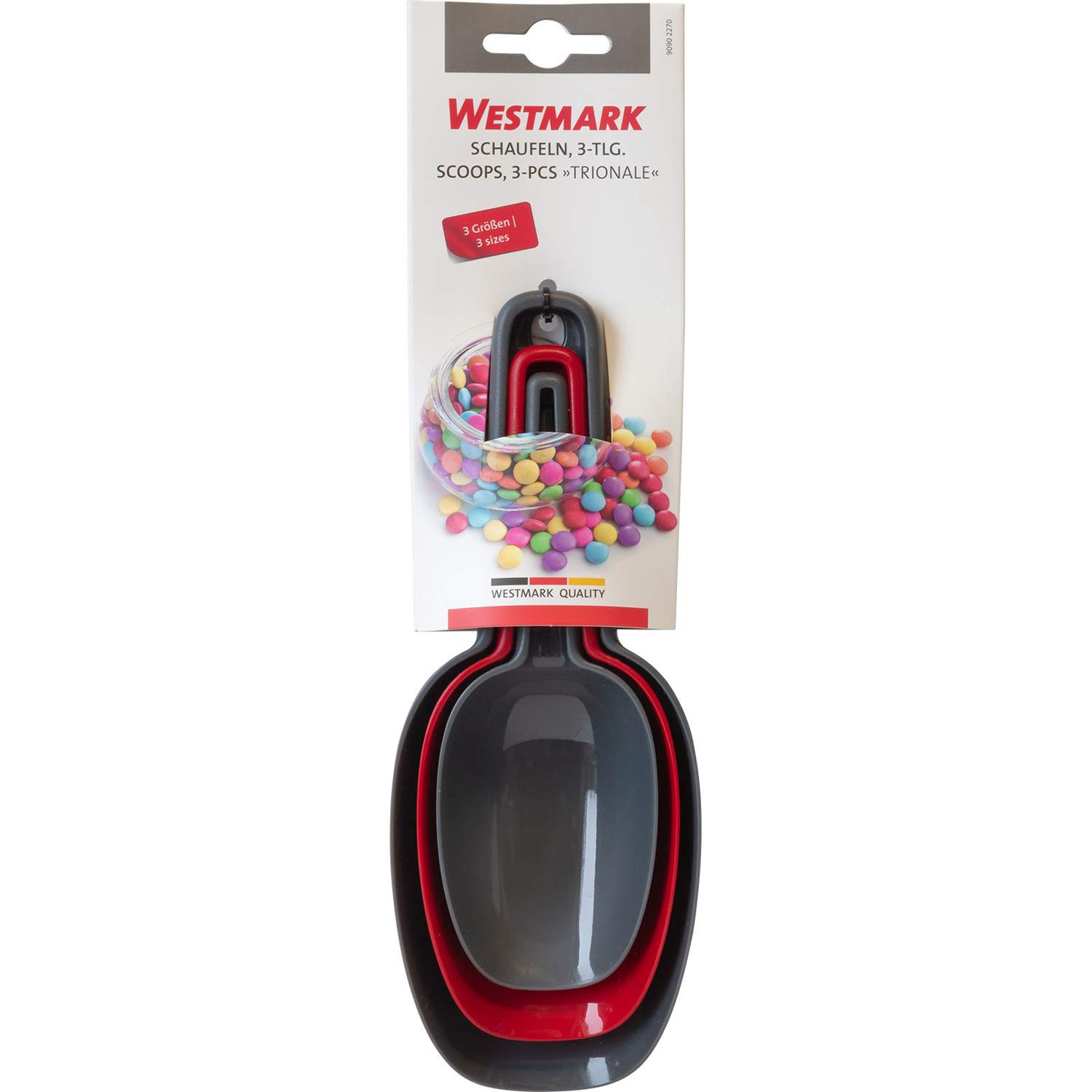 Westmark Set di palette per pesare/riempire, 3 pezzi, Capacità: 50/100/150 ml, Inseribili l'una nell'altra, Plastica, Senza BPA, Trionale, Antracite/Rosso, 90902270