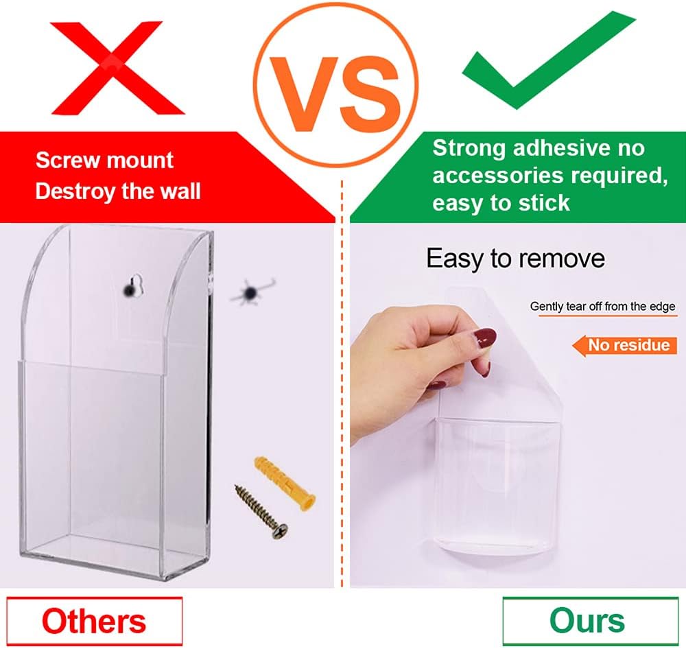 6 PCS Remote Control Holder Wall Mounted Clear Media Organizer Storage Box | Universal No Drilling Self-Adhesive Transparent Remote Holder for Bedroom, Bathroom, Living Room, Kitchen
