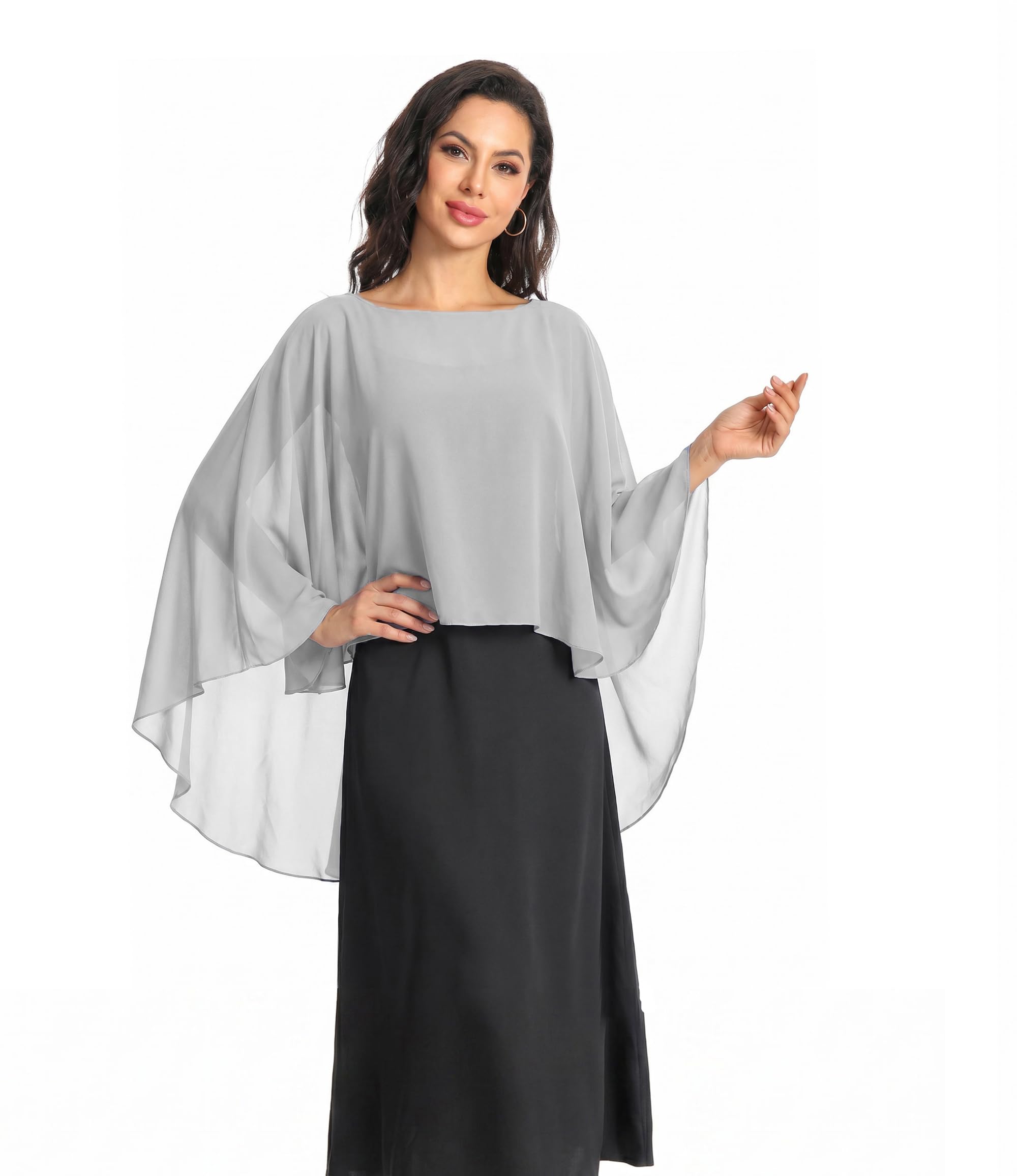 Baoqiya Chiffon Capes Sheer Capelets Long Cape Poncho For Women Plus Size