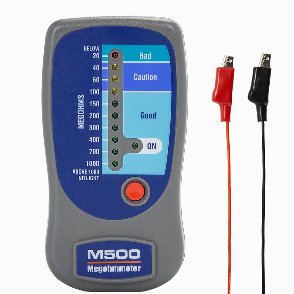 Mégohmmètre M500 pour les Tests D'Isolation, 1000 Mégohms à 500 V, avec Affichage Visuel et Étui de Transport Souple