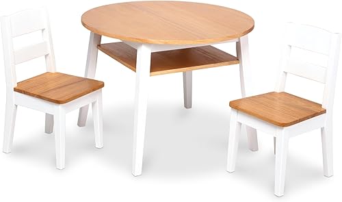 Miniatura 4 de Melissa  Doug - Juego de mesa redonda de madera y 2 sillas muebles infantiles para sala de juegos grano de madera claro y acabado blanco de 2 tonos