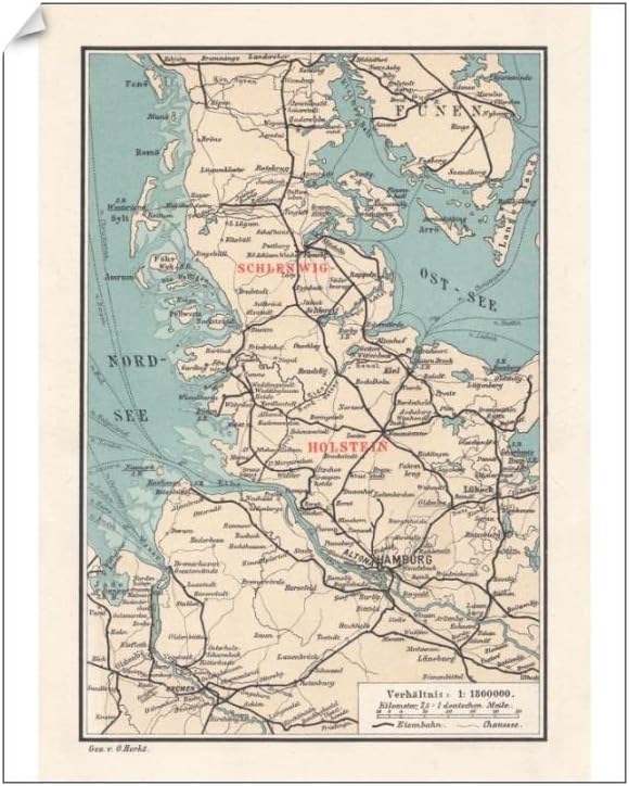 Media Storehouse 10x8 Print of Map of Schleswig-Holstein, northernmost state of Germany, lithograph (14537608)