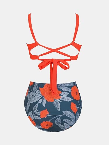 Miniatura 6 de CUPSHE Conjunto de bikini para mujer, traje de baño de dos piezas, cintura alta, recortado en la espalda, parte inferior fruncida