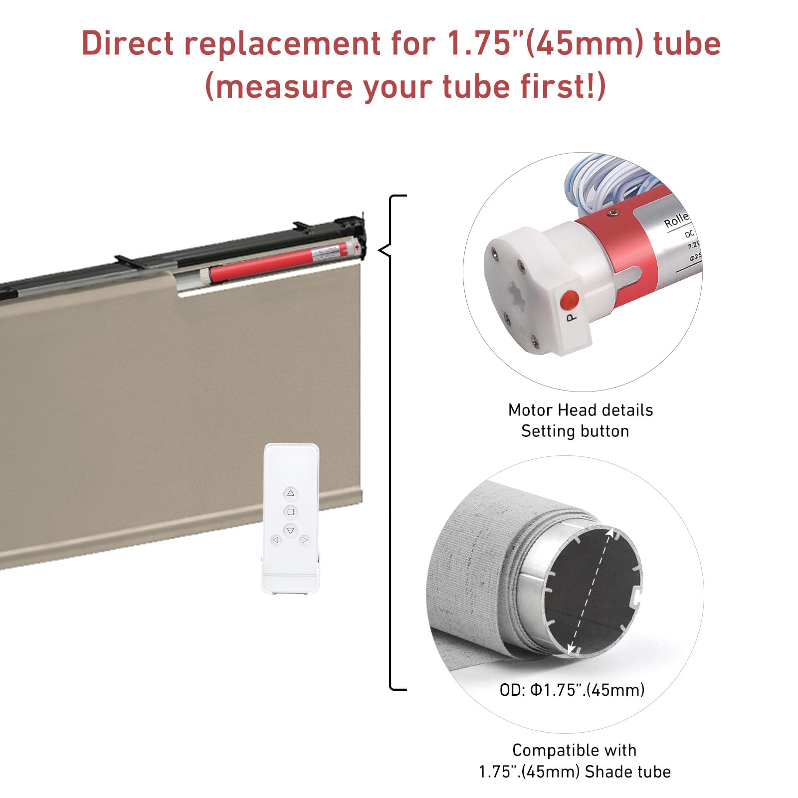 Rollerhouse Motore cieco da 45 mm - Motore a tubo ombreggiante da 12 V con telecomando - Compatibile con tubi da 45 mm, alimentazione con alimentatore DC 12V 2A