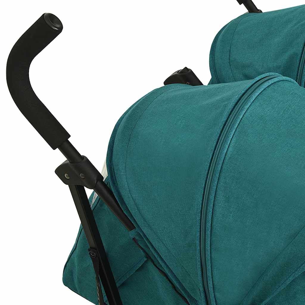 vidaXL Passeggino Gemellare Verde in Acciaio