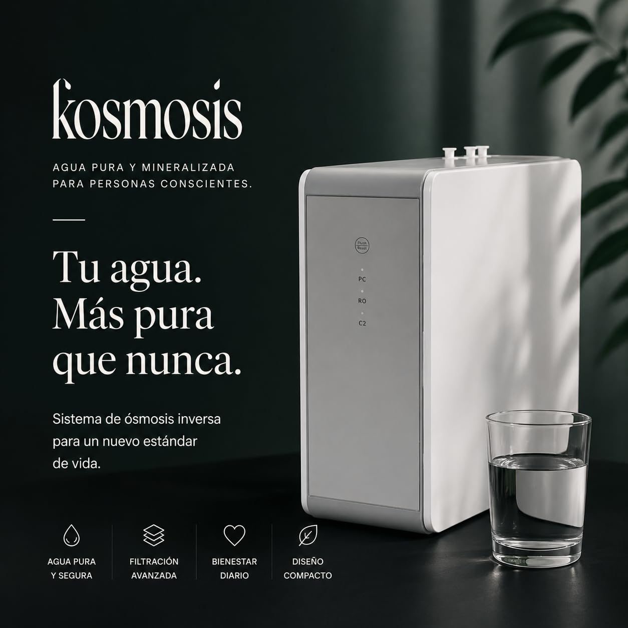 Kosmosis Purificador de Agua por Ósmosis Inversa, 5 Etapas de Filtración, 600 GPD, Caudal 1,6 L/min, con Grifo de Acero Inoxidable