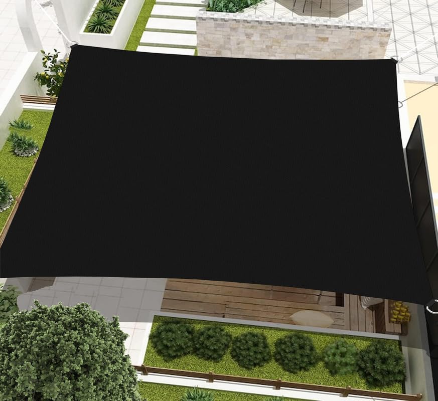 HDPE Fabric SS Hook Sun Shade Sails 85-90% Protection from Sun & UV Rays Ideal for Car Parking, Outdoor Garden, Balcony, Patio,Balcony Tent (Black Color, 9.5 X 17 Feet) Pack of 1 Piece-image-25