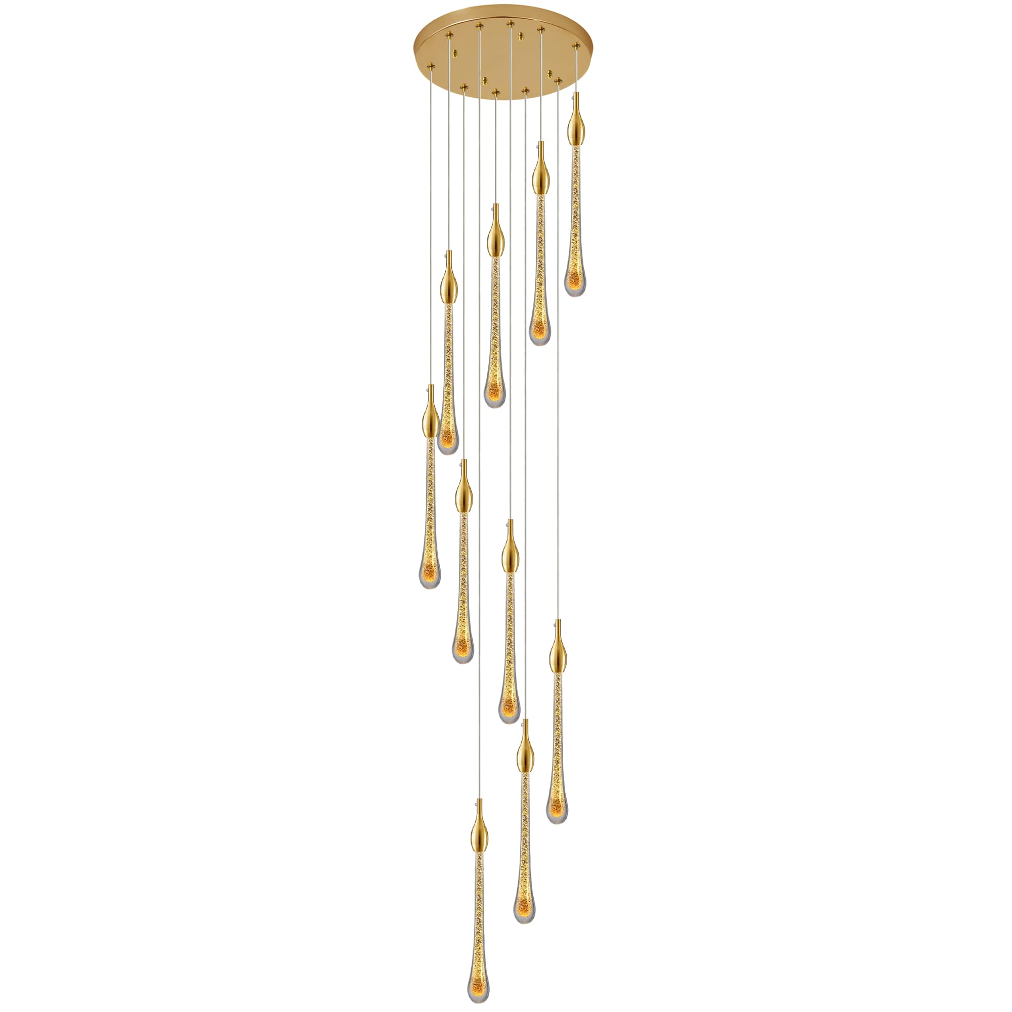 FYZDLAOR Modern 10-Light Spiral Chandeliers LED 3CCT Dimmable Pendant Lights Raindrop Crystal Shade Dome Ceiling Fixture for Foyer Entryway Staircase Lighting