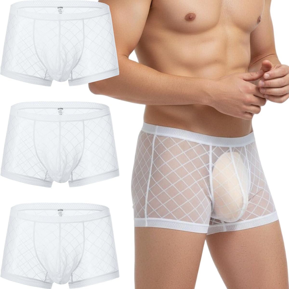 Mens See Through Boxers Sexy Mesh Lace Trunk Underwear Seamless Thin Bulge Pouch Boxer Briefs