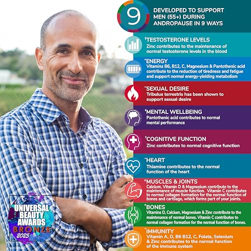 Health & Him Andropause 55+ Supplements for Men - with Shilajit & Tribulus Terrestris - Mens Multivitamin 60 Capsules. Vegan, Gluten-Free - Image 4