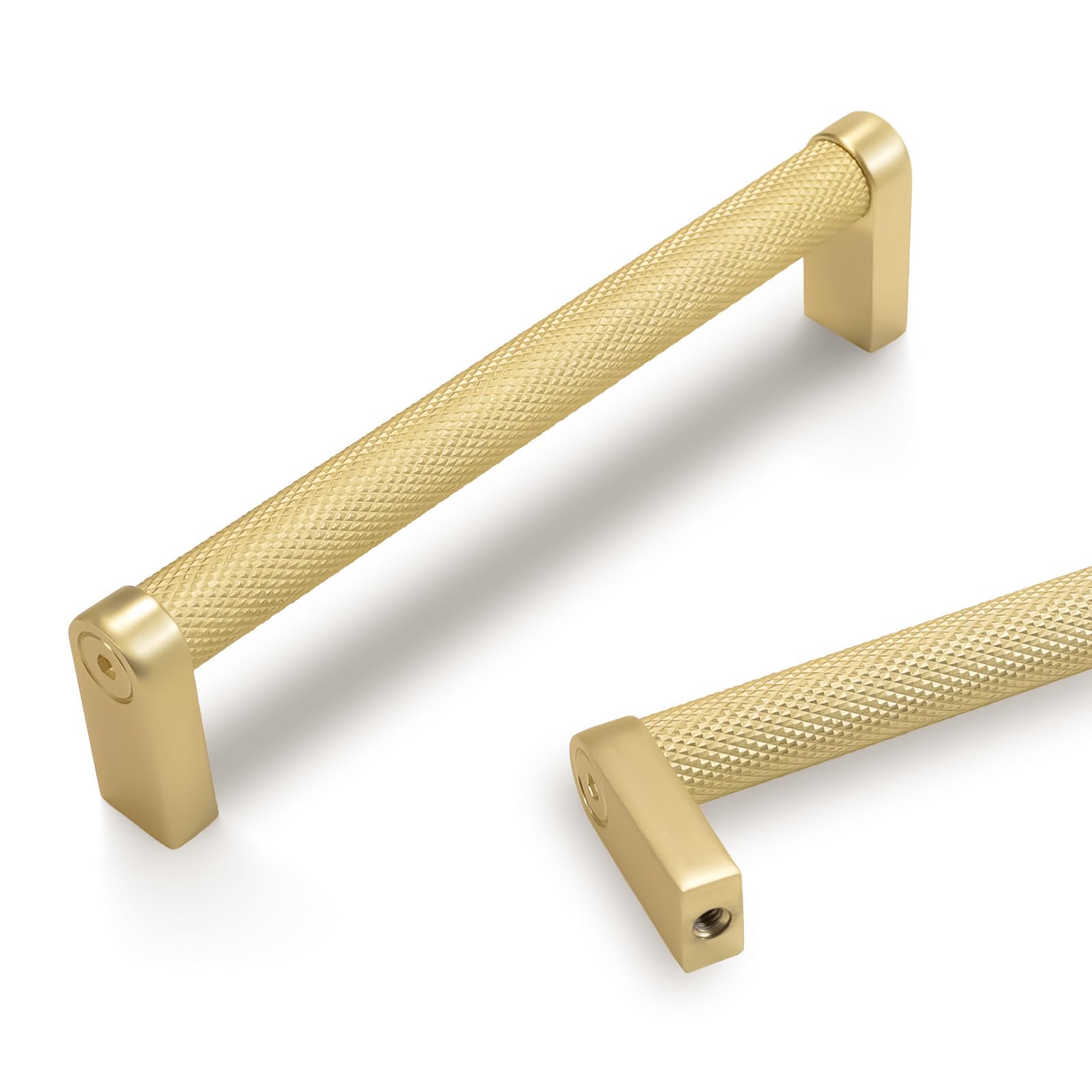 POVEFONK 10 Pack 5 inch(128mm) Brushed Brass Kitchen Cabinet Handles Knurled Cabinet Pulls Gold Drawer Pulls Kitchen Cabinet Hardware Handles Drawer