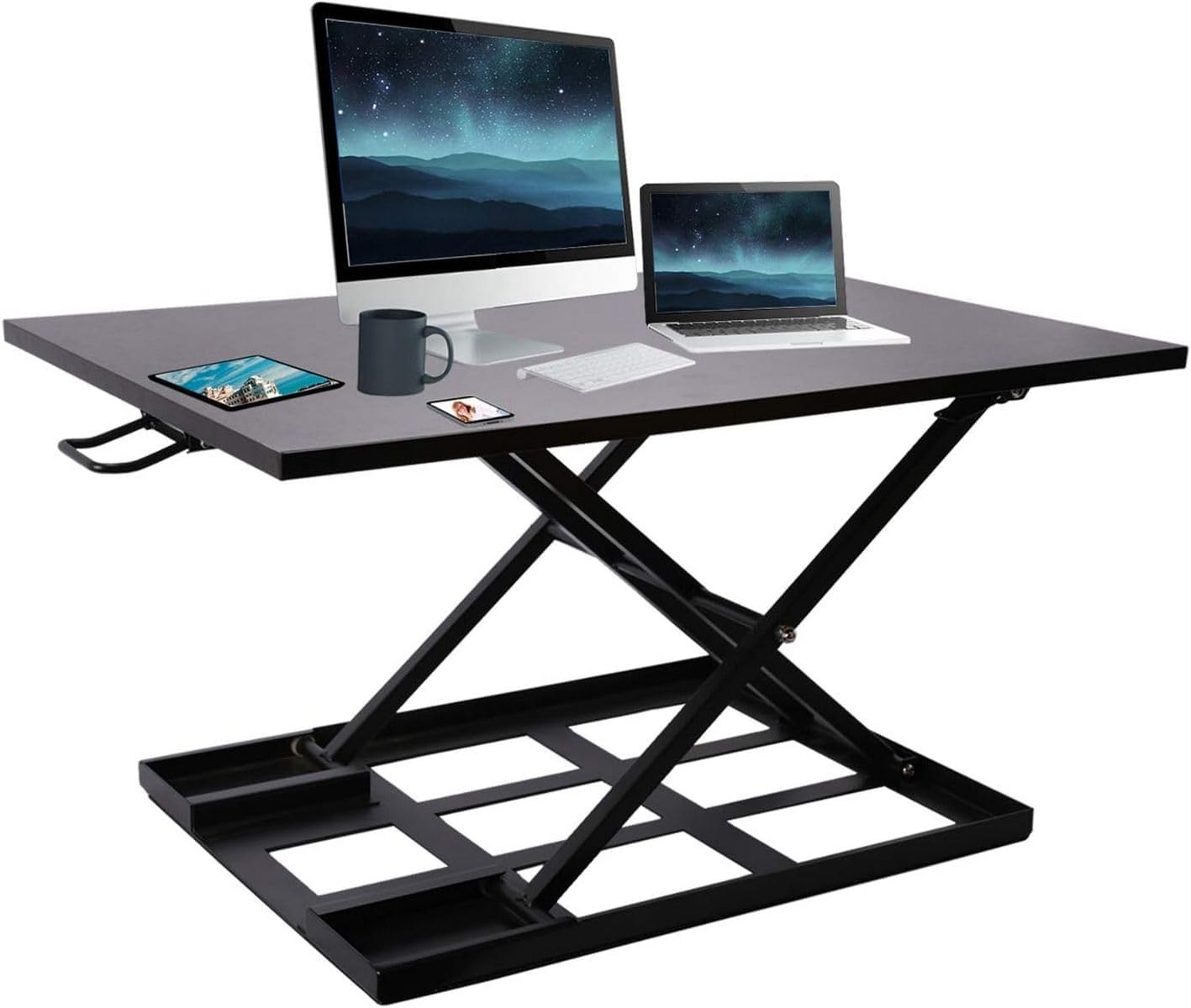 Premium Standing Desk Converter, 32in x 20in Workspace, Sit to Stand in Seconds, Adjust Height with Ease, Pre-Assembled, Strong and Sturdy Design, (Black)