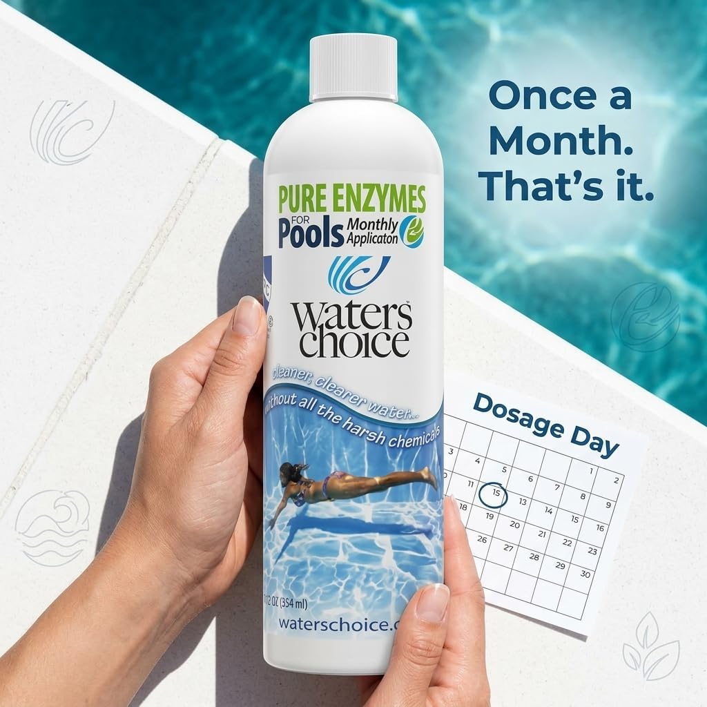 Waters Choice Pure Enzymes for Pools Natural Monthly Pool Cleaner & Water Clarifier for Crystal Clear Pool Water. Non-Toxic Formula Reduces Chlorine Usage & Breaks Down Organics - No Scum or Odors