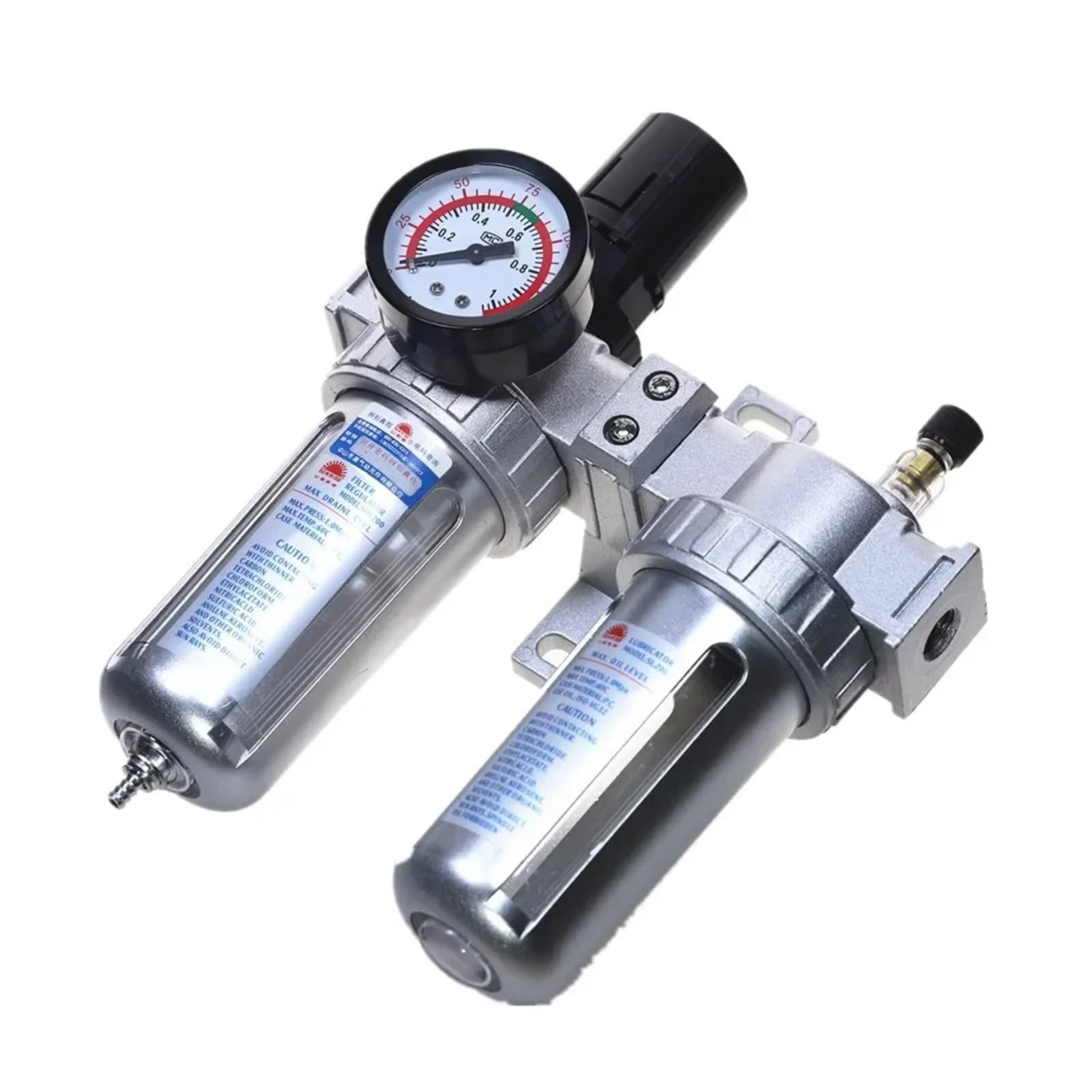 Filtro regulador de Agua y Humedad for lubricador de Aceite de compresor de Aire con Soporte SFC-200 de 1/4'', 1/2'' y 3/8'', 0-1 MPa, 0-150 PSI(45661)