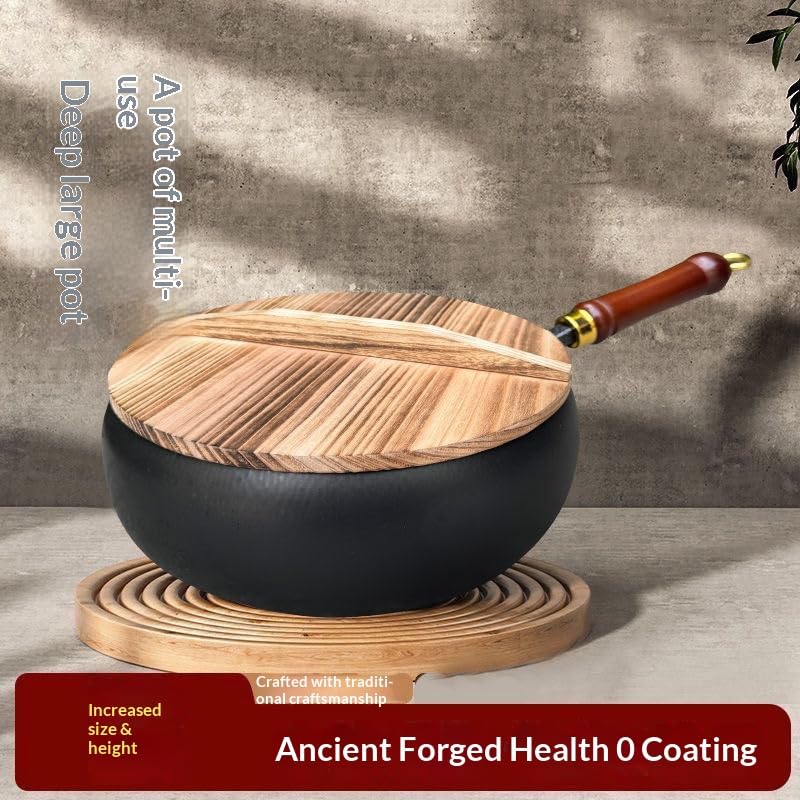 Wok japonés de hierro fundido con tapa de madera 11 pulg miniatura 2