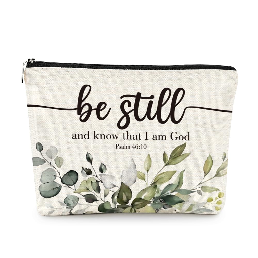 EXUQO Christian Inspirational Be Still and Know that I am God Makeup Bag,PSALM 46:10 Bible Cosmetic Bag for Women,Zipper Pouch Bag Travel Bag