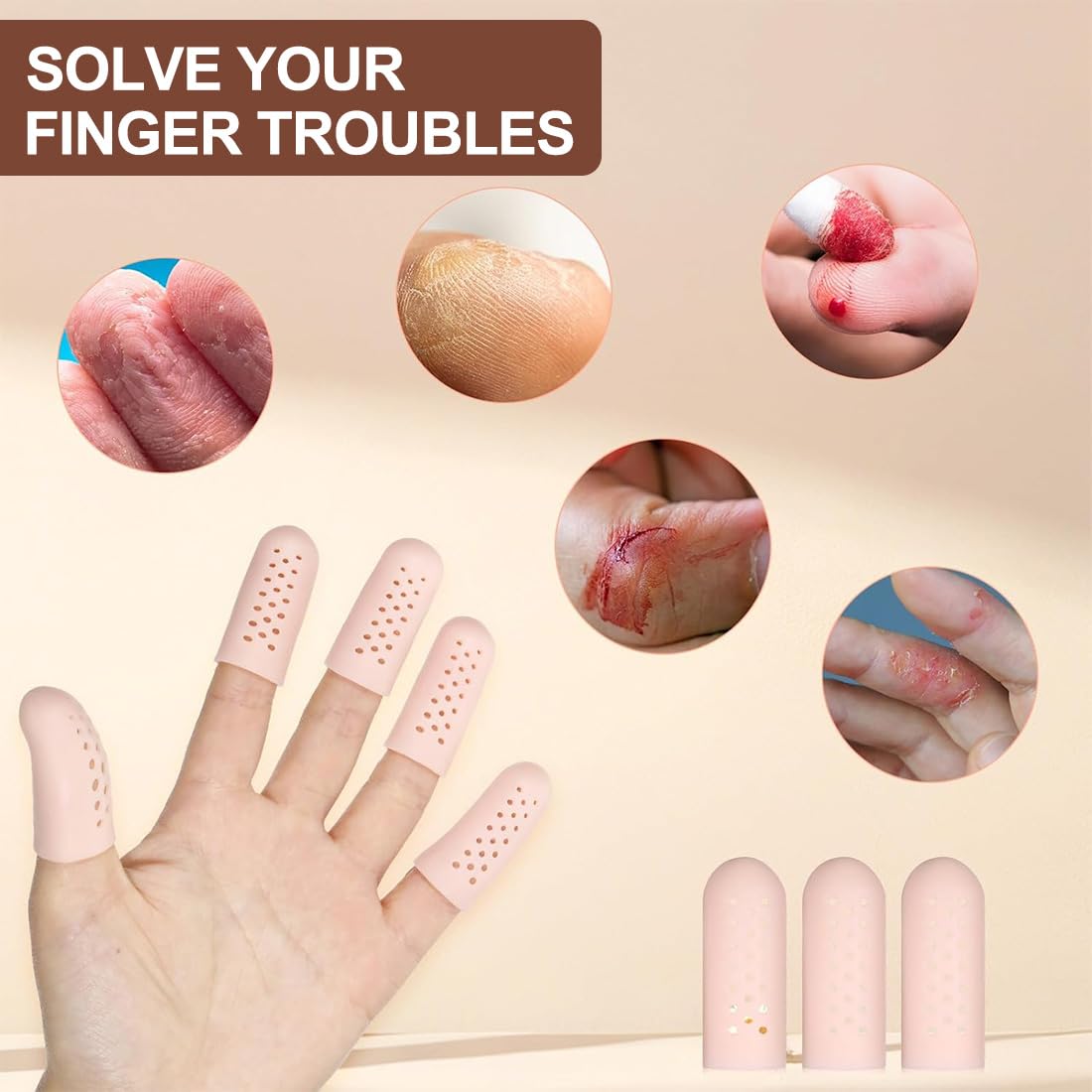 Lot de 12 Protège-Doigts en Gel de Silicone,Protection du Pouce,Protection du Bout des Doigts Après Blessure,pour Déclencher les Doigts, Fissuration des Doigts(Couleur de Peau)