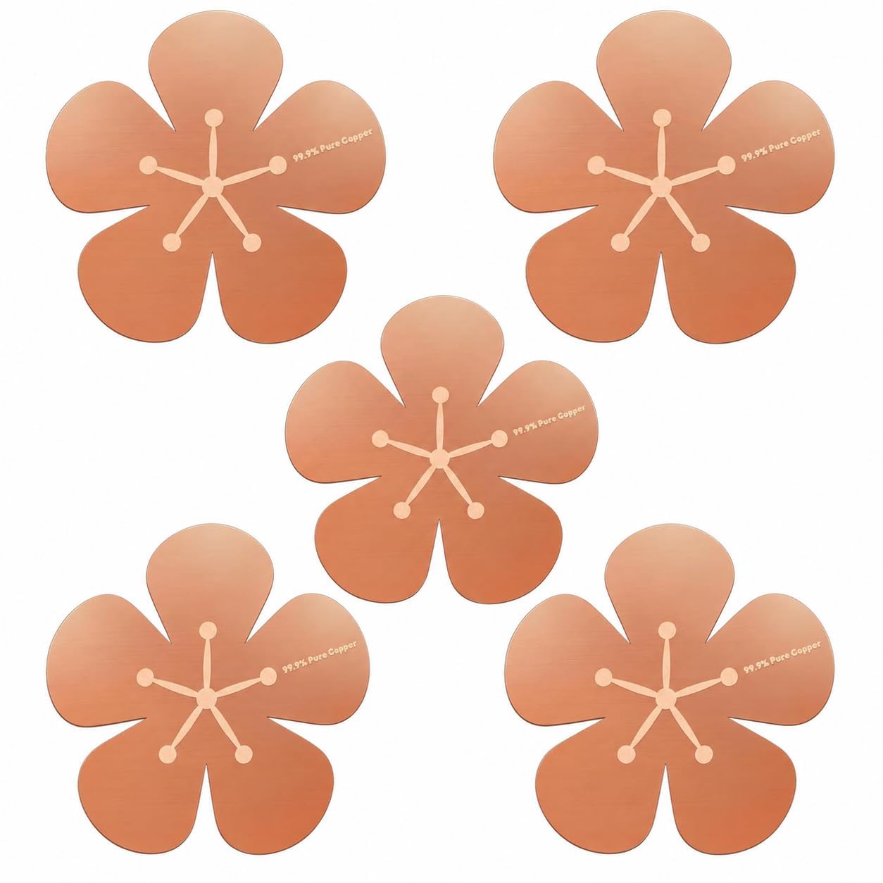 5Pcs Bird Bath Copper Disk 99.99% Pure Copper Purification Disk 0.6mm for Natural Physical Water Cleansing Universal All Season Fit for Purifying Outdoor Birdbaths,Bowls and Garden Fountains( Flower)