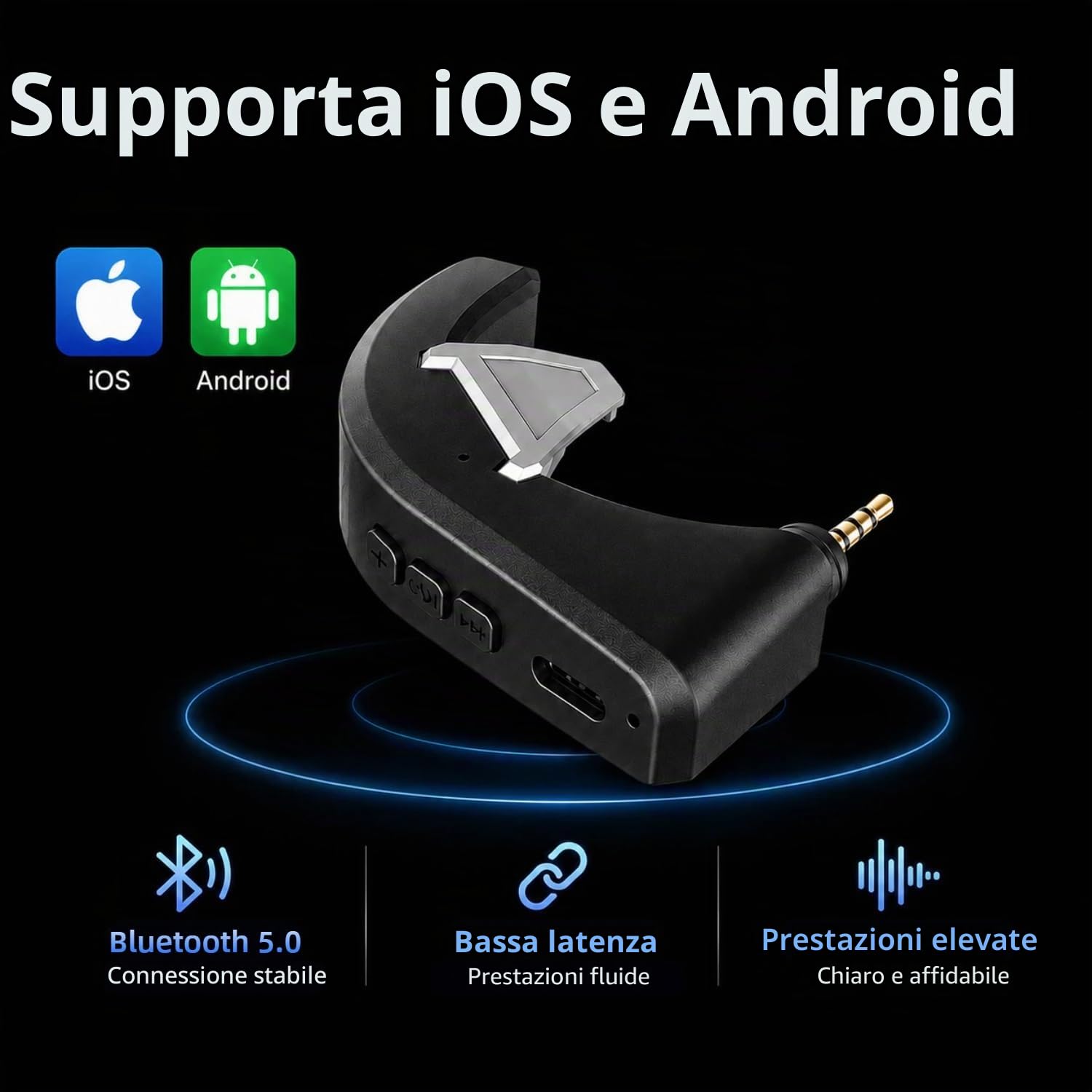aptX - Adattatore wireless Bluetooth 5.0 per Bose QuietComfort 3 QC 3 con microfono e controllo volume, nero