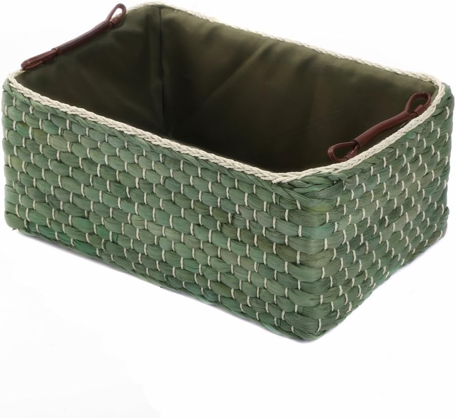 Baskets Woven Maize Straw Storage Bins with Handle (Medium, Green)