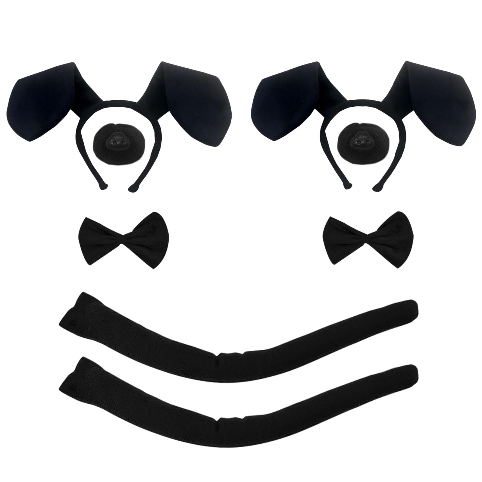 FUIPVGI 2 Set Disfraz de Perro Cachorro Negro,Incluye Orejas de Perro Diadema Pajarita Nariz Falsa Cola,Disfraz Perro Salchicha Accesorios para Niños Fiesta Temática de Animales Cosplay