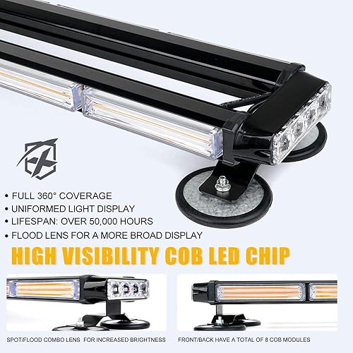 Miniatura 9 de Xprite Barra de luz estroboscópica LED COB de 26 pulgadas, luz intermitente de doble cara de advertencia de peligro, luces de policía de seguridad