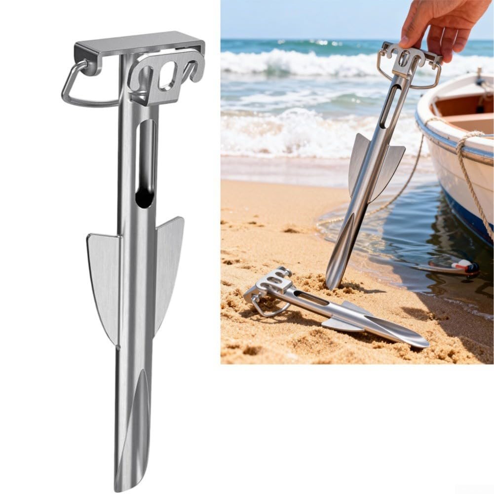Barco acuático de acero inoxidable, estaca de arena resistente para kayak, parte inferior fangosa de agarre fuerte en espiral (ancla+cuerda de muelle)
