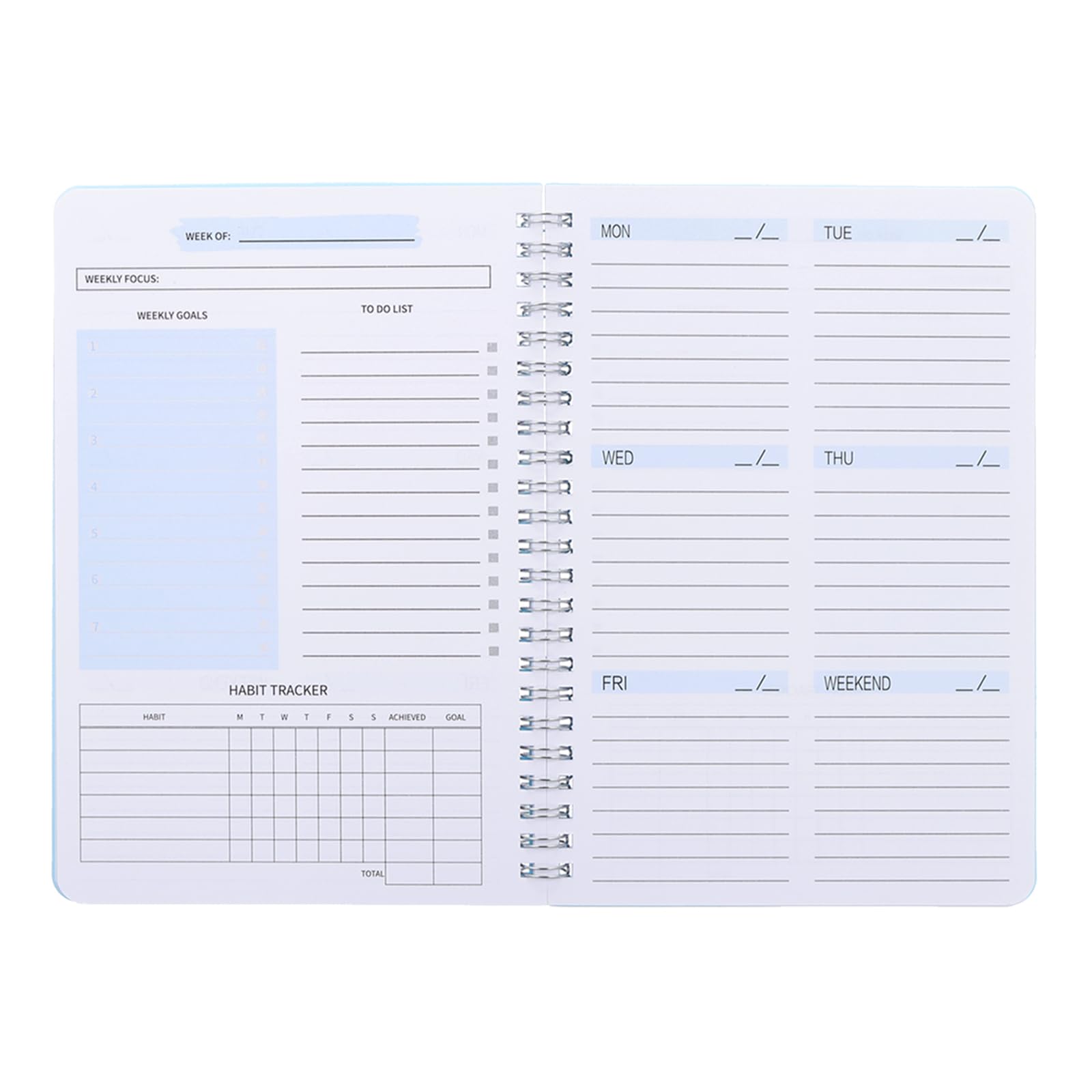 PATIKIL Undated Weekly Planner, A5 8.3 x 5.7 Inches 52 Sheets Weekly to Do List Planner Daily Goals Notebook with Spiral Binding Habit Tracker, Blue