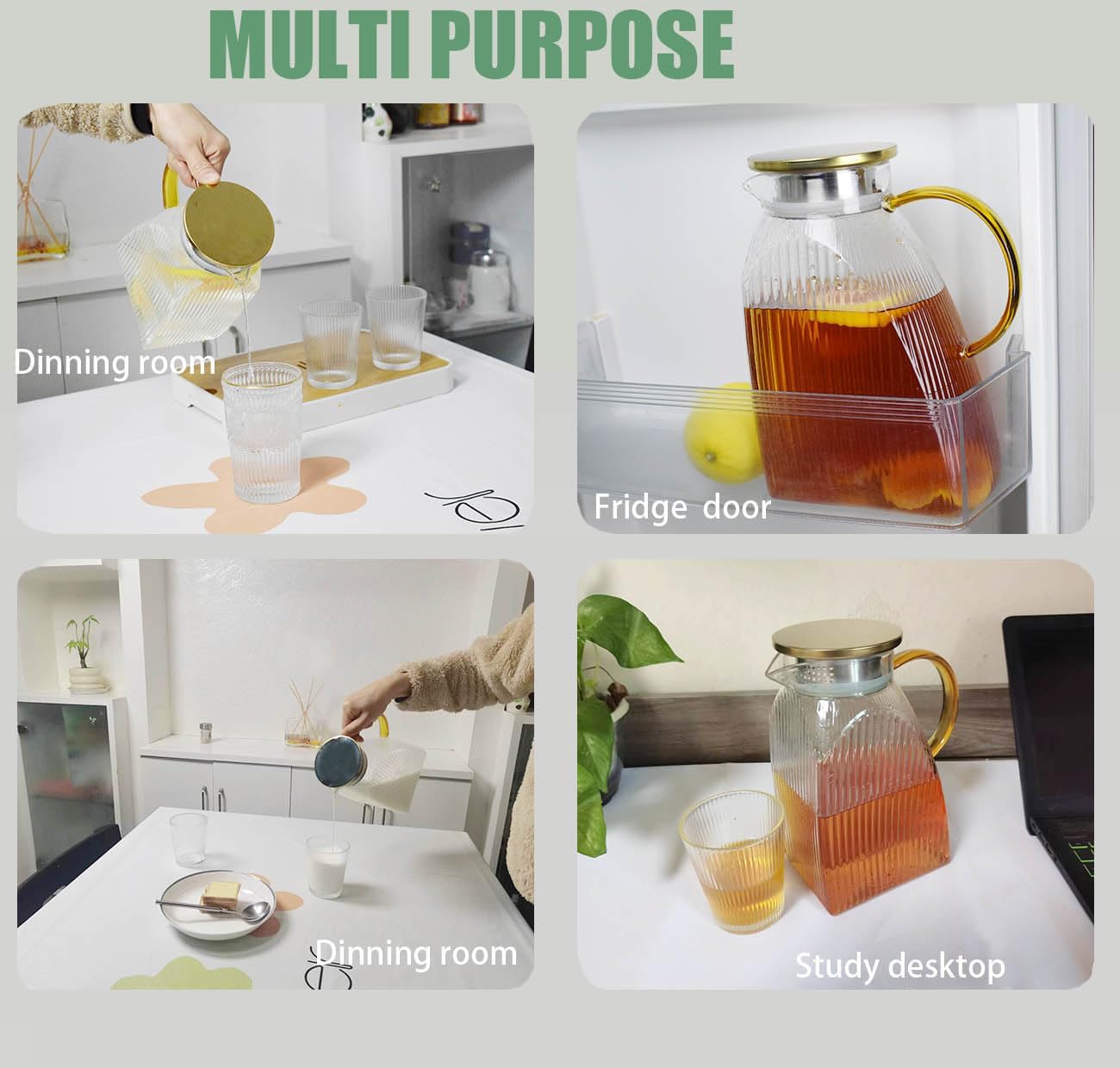 Water Pitcher Glass for Fridge, for 1.8L/63oz Fridge Door with Stainless Steel Lid, High Borosilicate Glass Carafe Pitcher for Hot or Cold Homemade Drinks - Image 7