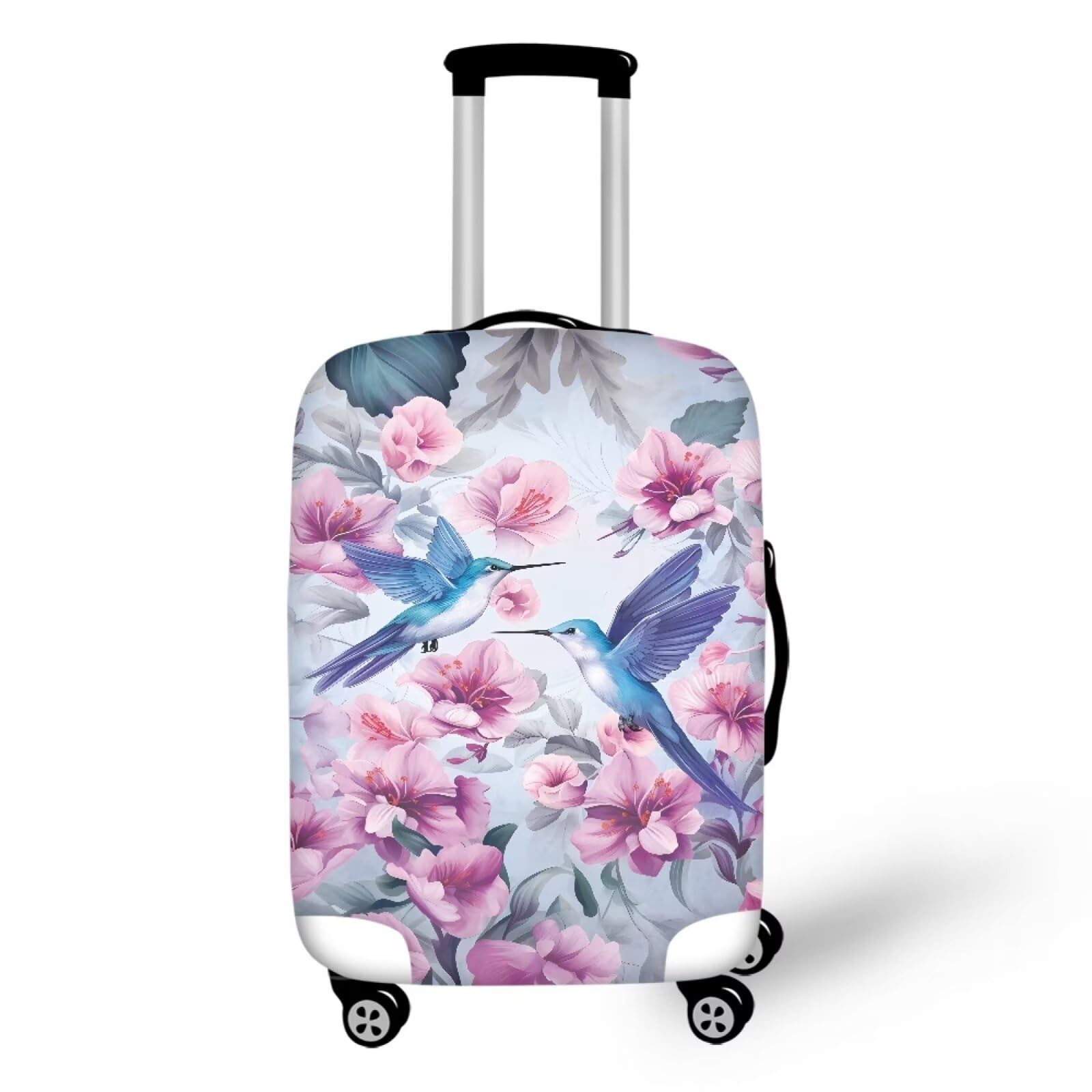 Bigcardesigns Hummingbird Luggage Covers for Travel Cute Flower Birds Print Suitcase Protective Luggage Sleeve Cover Fit 18-21 Inch Elastic Washable