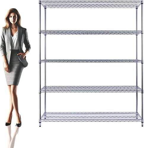 Miniatura 17 de NSF - Estantería comercial de alambre de 5 niveles con ruedas, estantes de metal resistente de 48 x 24 x 72 pulgadas, capacidad máxima de 4000