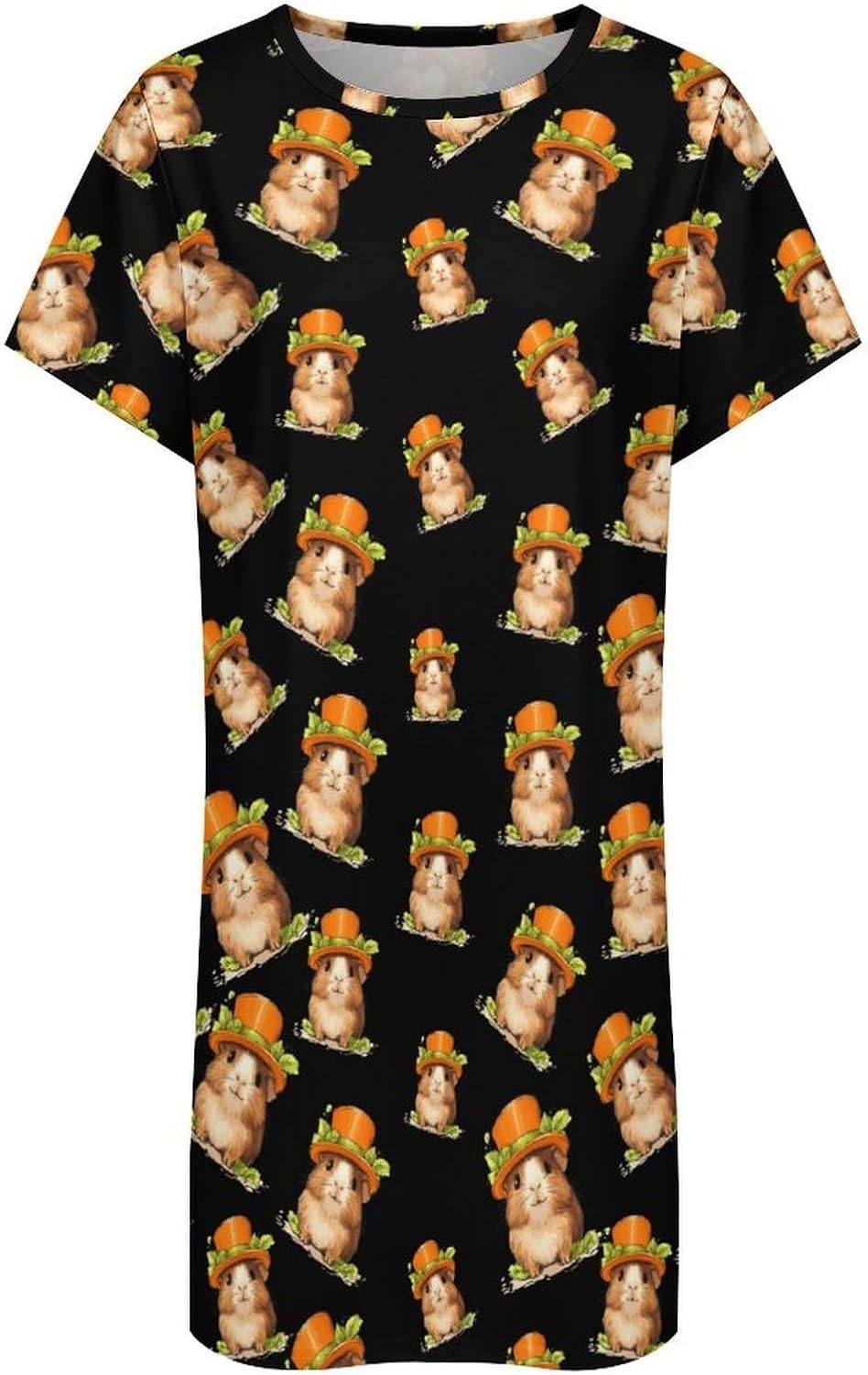 Cute Guinea Pig in Top Hat Nightgowns for Women Short Sleeve Sleep Dress Casual Sleepshirt Night Gowns Pajamas