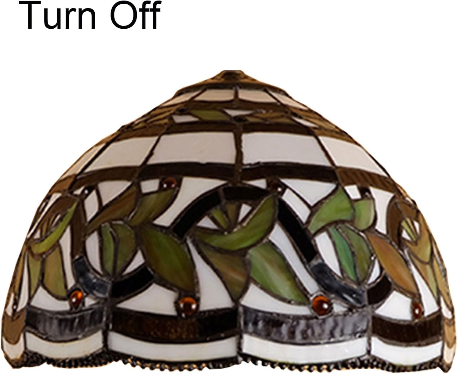 Tiffany Lamp Shade Replacement 12 Inch Baroque Stained Glass Lampshades Only with Cap Amber Green Leaf Glass Beads Vintage Light Cover fit for Table lamp Pendant Light Ceiling Fixture