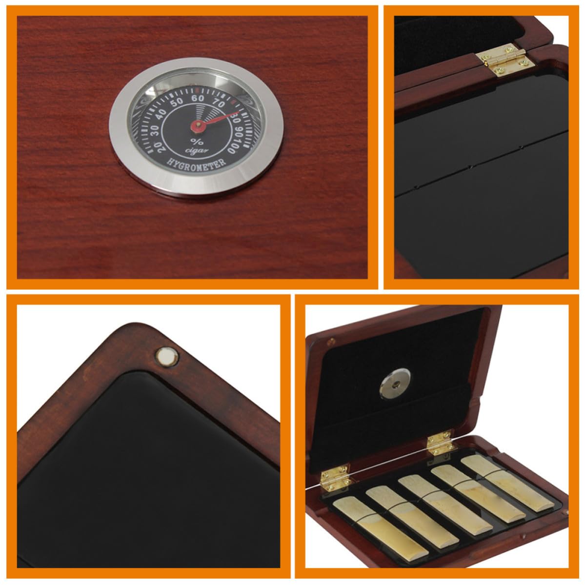 VALICLUD 5 Pezzi Scatola Porta Ance per Oboe, Reed Case in Legno con Igrometro, Custodia per Ance per Strumento Musicale, Accessorio per Oboe e Sassofono/clarinetto