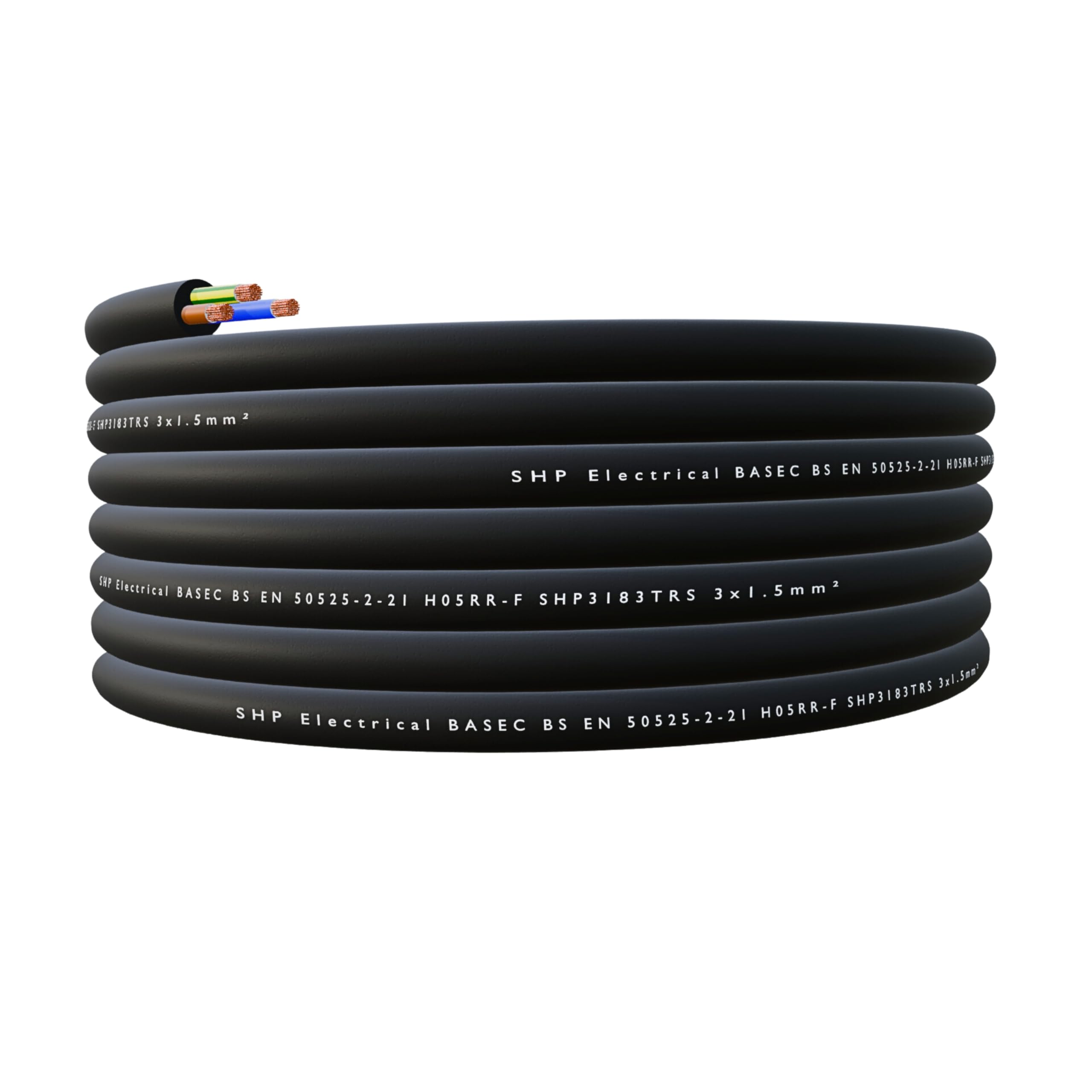 SHPELEC® H05RR-F 3 Core Flexible Rubber Cable - Premium Electrical Wire for Indoor and Outdoor Use - 1.0mm, 1.5mm, 2.5mm 5m, 10m, 20m (1.5mm 3 Core - 60m) — image 1