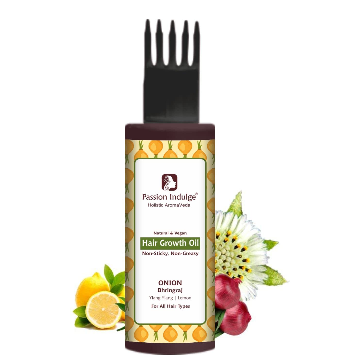 Onion & Bhringraj Hair Growth Oil | Non Sticky & Non Greasy | Natural & Vegan | Bhringraj, Ylang Ylang, Onion, Lemon Oil Extract | All Hair Type -100ml