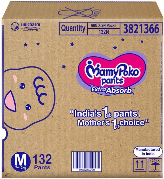 MamyPoko Pants Extra Absorb Diaper - Medium Size, Pack of 132 Diapers (Unisex Baby,M-132)