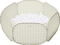 3 Sprouts Pop-Up Ball Pit for Toddlers - Large Indoor Outdoor Foldable Playpen Gingham Beige, Active Play for Kids (Balls Not Included)