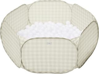 3 Sprouts Pop-Up Ball Pit for Toddlers - Large Indoor Outdoor Foldable Playpen Gingham Beige, Active Play for Kids (Balls Not Included)