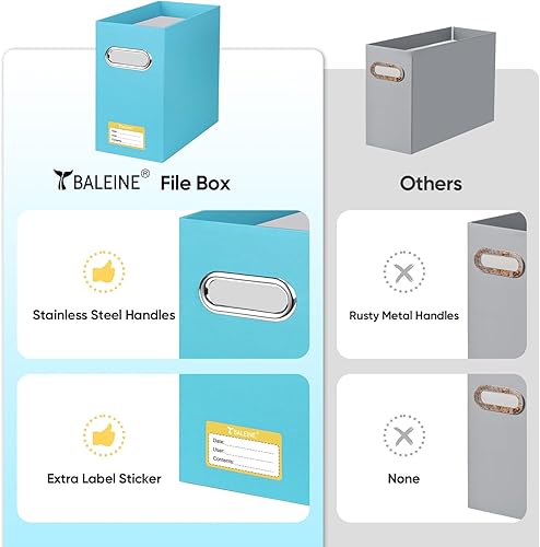 Miniatura 47 de BALEINE Caja organizadora de archivos, organizador de carpetas de archivos de cartón con asa para tamaño carta, caja de archivos plegable portátil