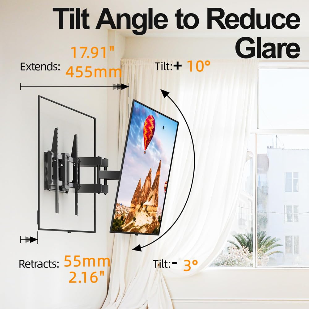 SCHIK Supporto da parete per TV da 32 a 75 pollici, staffa di montaggio per TV a movimento completo, articolata, orientabile, inclinabile, livellamento massimo VESA 600 x 400 mm