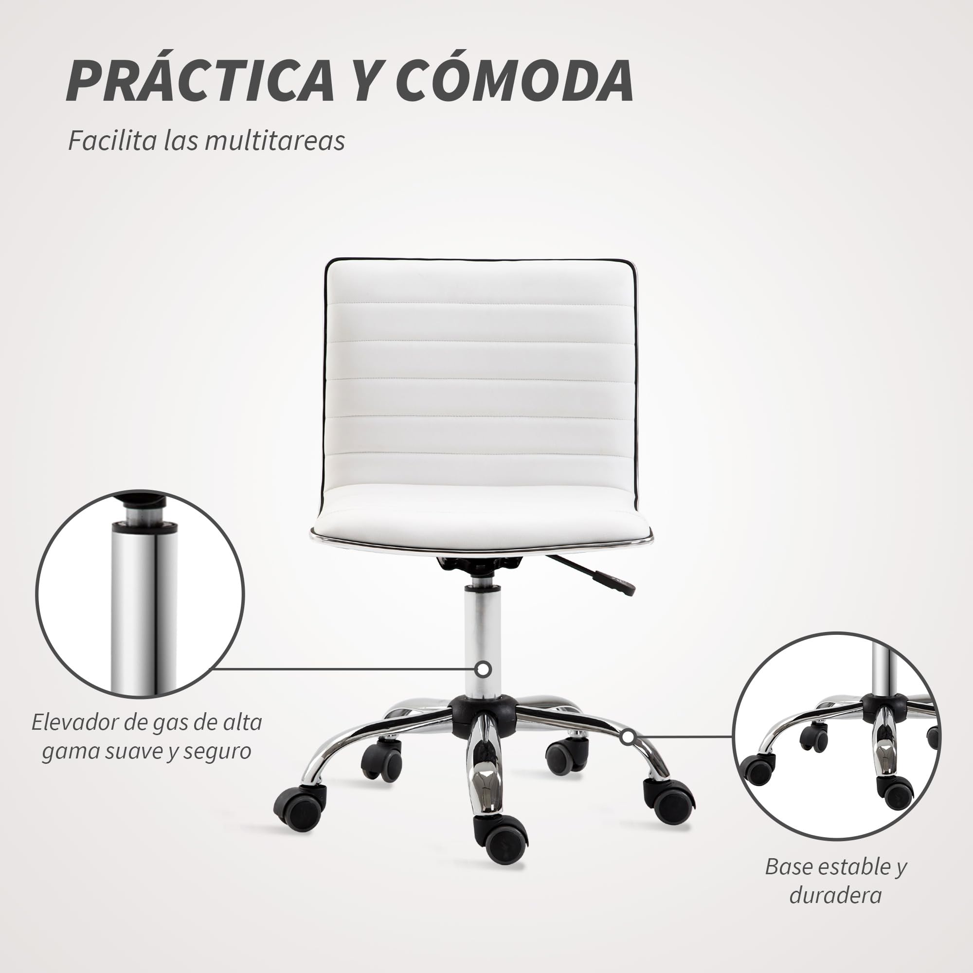 HOMCOM Silla de Oficina sin Brazos Giratoria Altura Ajustable Blanco