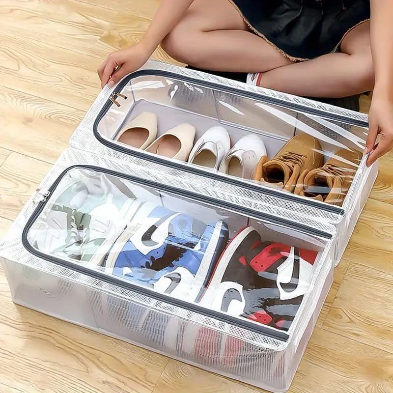 SITSRA Shoe Storage Box 27L Foldable Shoe Organizer for Closet, Dustproof Shoes Rack with Zipper & Handles, Space Saving Shoe Organiser for Men & Women (Pack of 1)